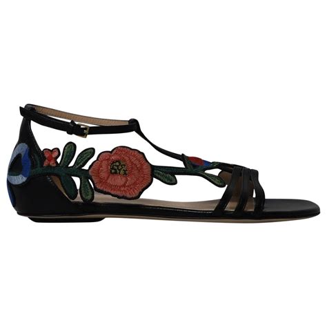 gucci ophelia floral embroidered leather sandals|Gucci .